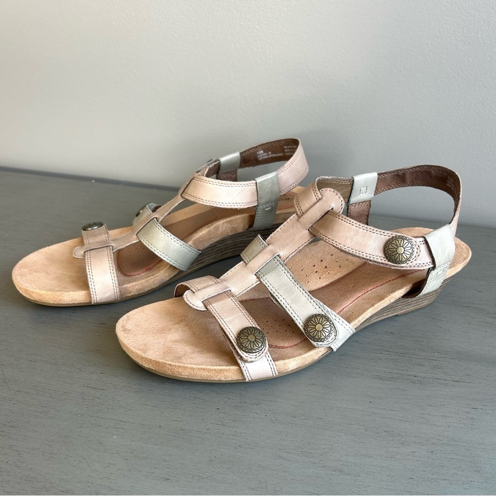 Rockport Cobb Hill Leather Strappy Wedge Sandal Sz10N Beige Neutral Arch Support